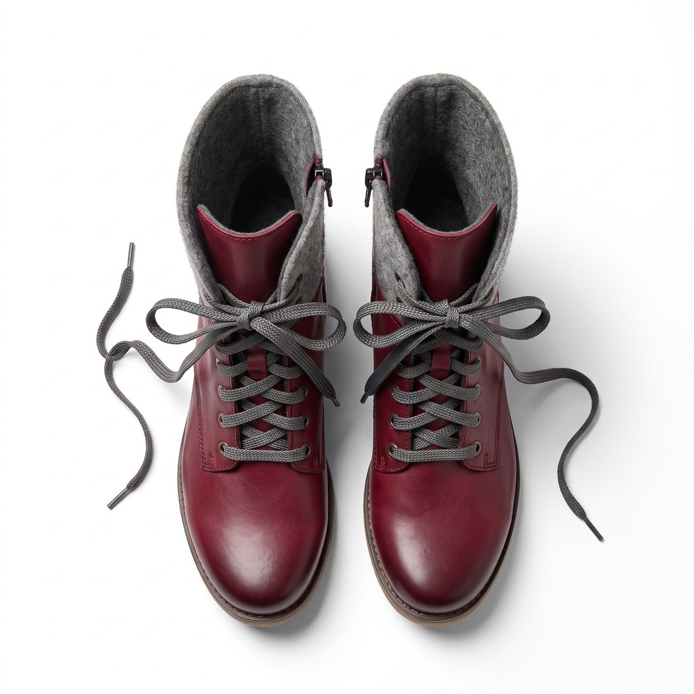 Rieker Womens 40 Burgundy Wool Cuff Lace Up Ankle Combat Boots Casual Cozy